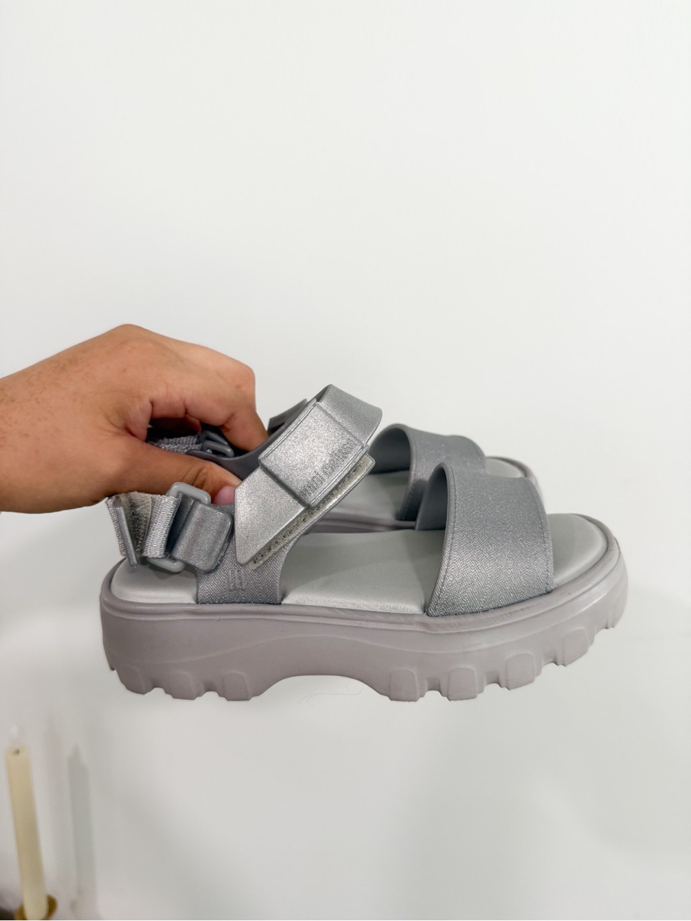 Mini Melissa Silver Kick Off Chunky Platform Sandal Sport Strap Boho Kidcore 12